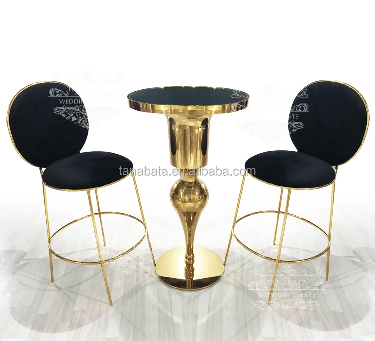 High Glass Top Gold Metal Base Bar And Pub Table With Bar Stools Buy