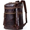 Contact's Factory Wholesale Classic Retro Genuine Leather Zip Top Mens Brown Strap Vest Leather Backpack For Travel