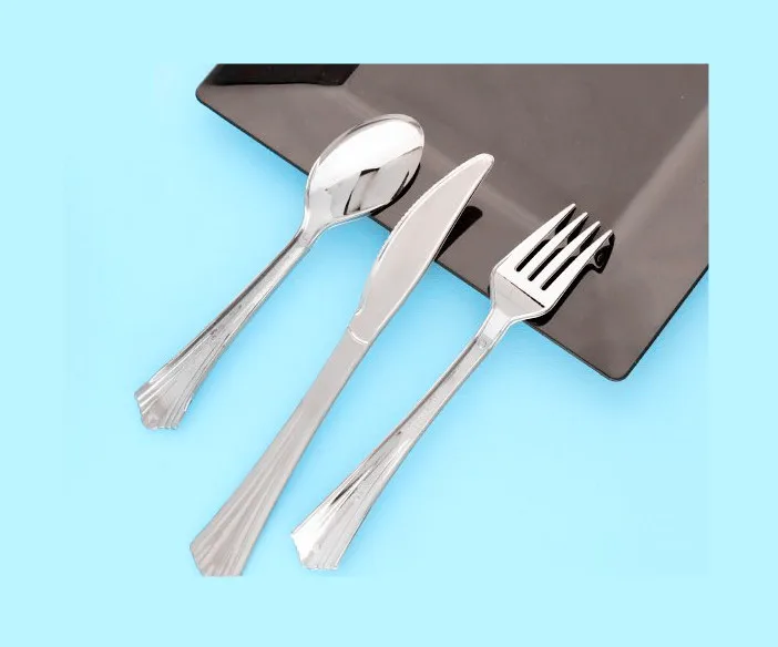 Hot Selling High Quality Disposable Plastic Cutlery With Silver Coated Flatware Sets Buy