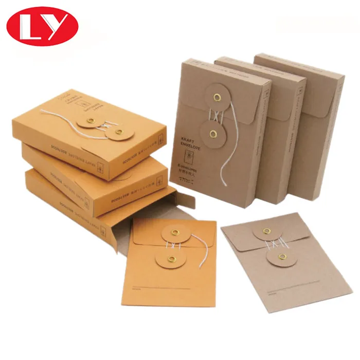 Custom Made Kraft Paper Envelope With Button And String Closure Buy