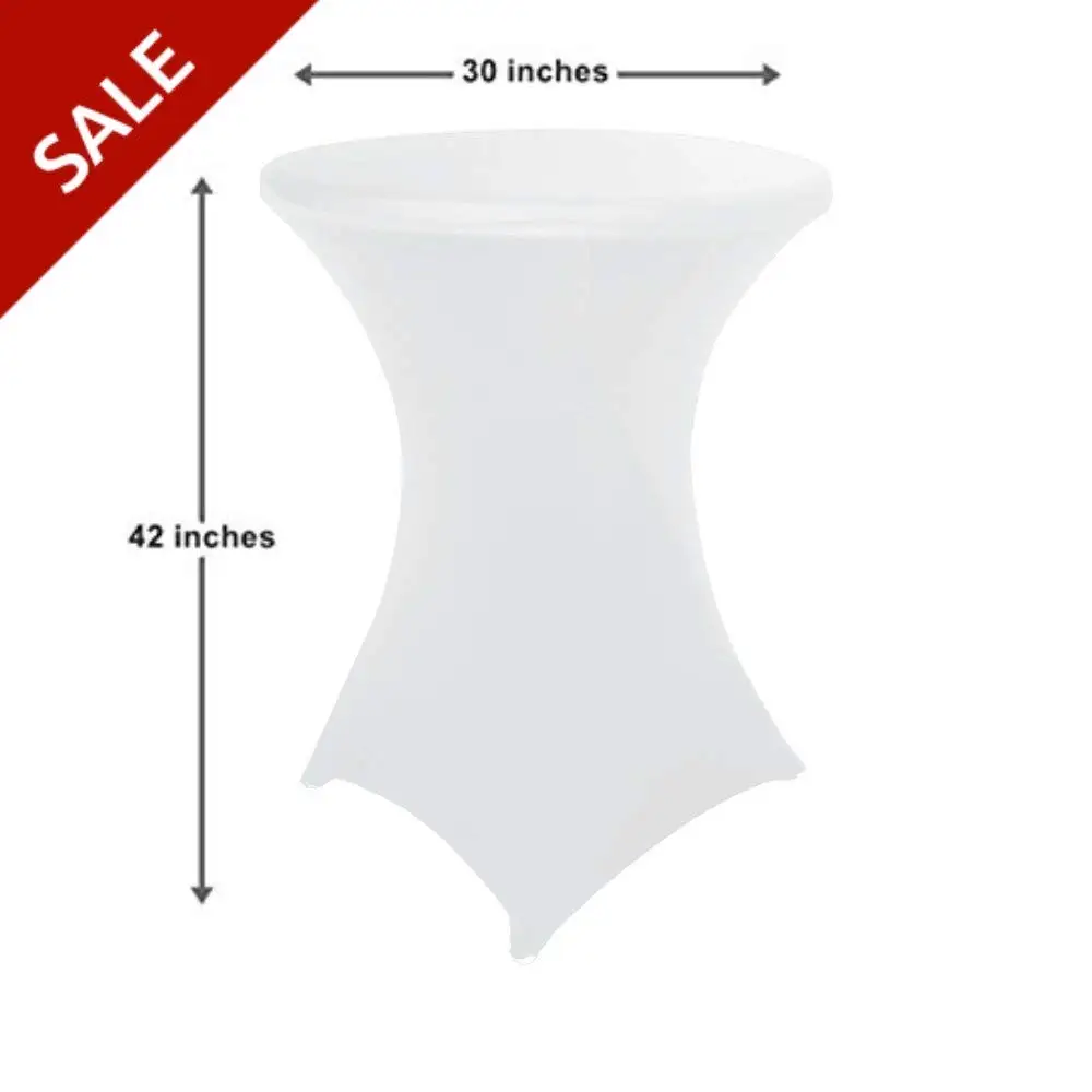 Round Bistro Table Cover Spandex Cocktail Table Covers Tall Wrinkle Free Round Fitted Stretch Table Cloth for Party Wedding Decoration (White) & Free Ebook by Stock4All