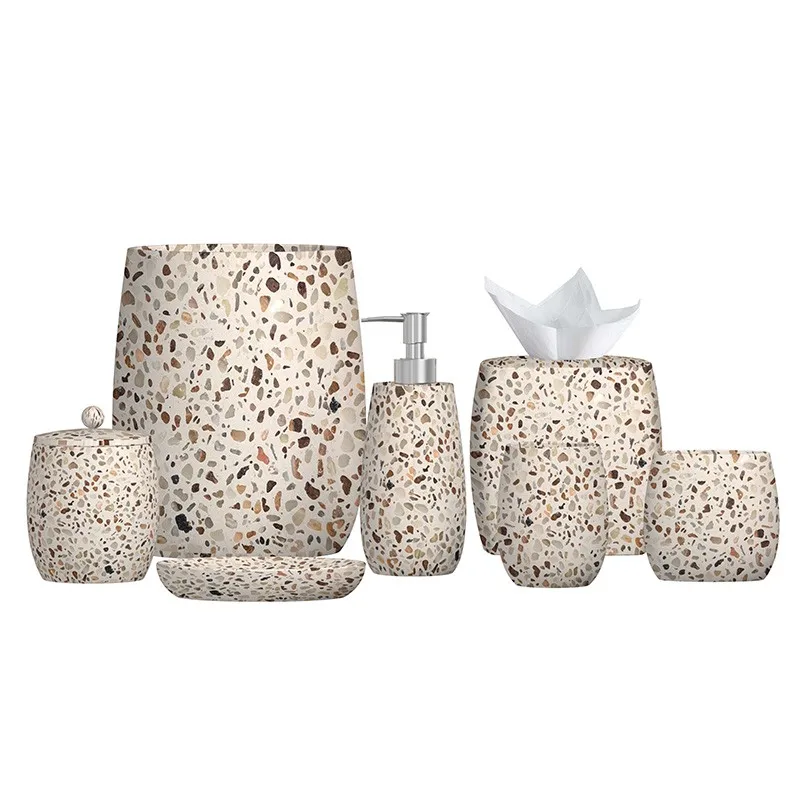 Black Concrete Bathroom Set Terrazzo Stone Cement Bathroom Accessories