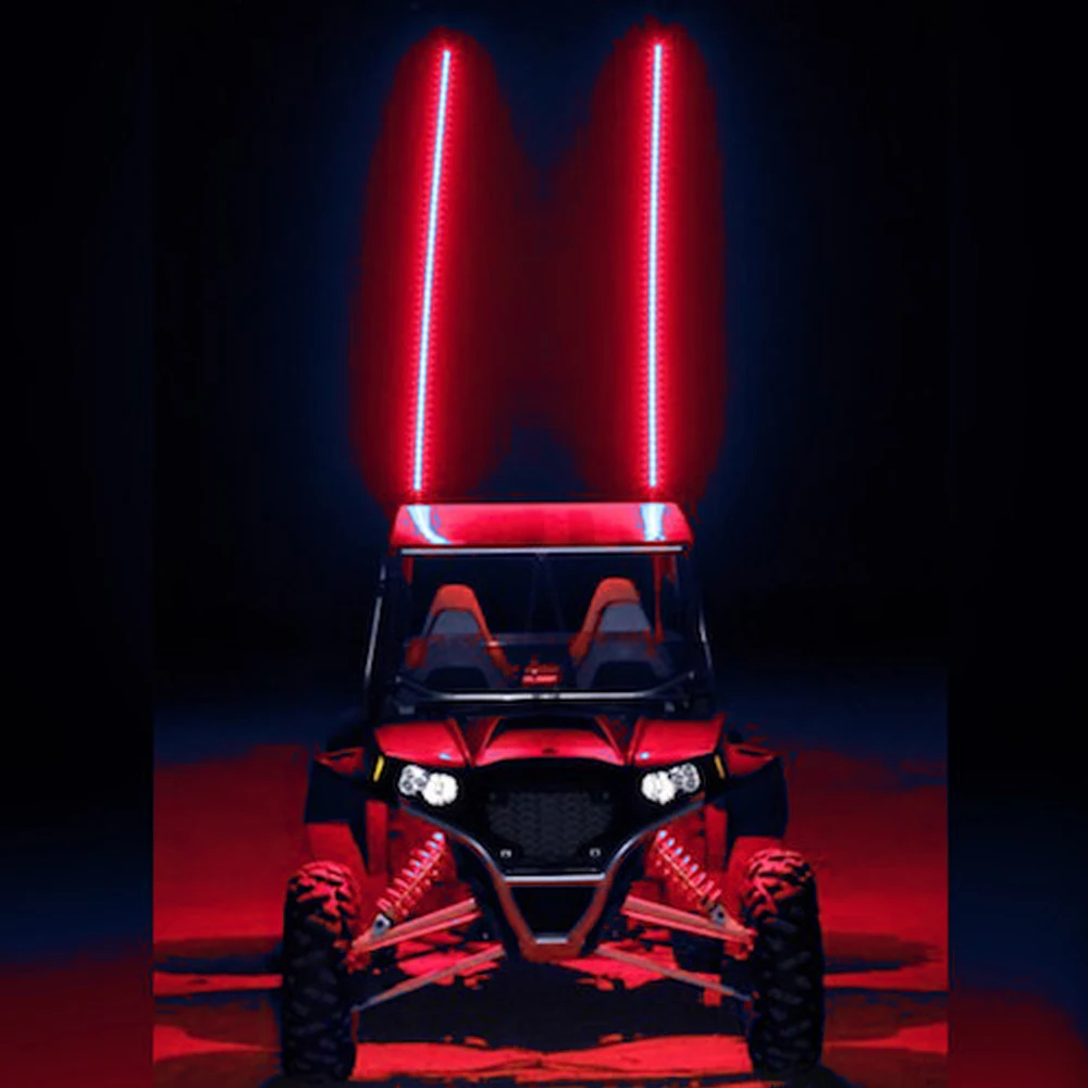 Red Blue White 5 Feet Quick Release ATV UTV LED Light Whip with Flag