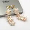 WT-E498 Irregular Shape Pearl Earring Stud With Long Bar Pearl Random size Jewelry Natural Freshwater Pearl Earring