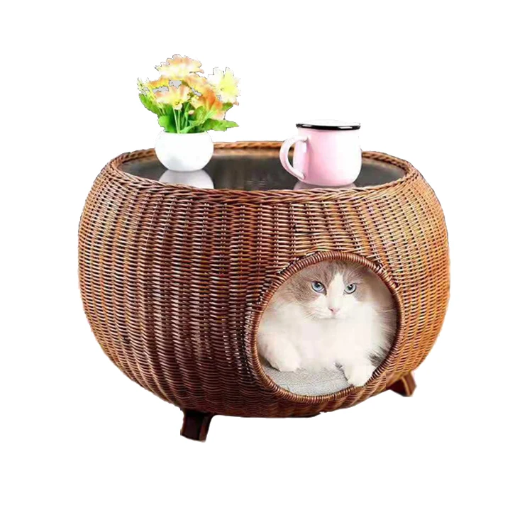 Renel Rattan Weaving Luxury Cat Bed With End Table Multi Function Buy Luxury Cat Bed Cat House Furniture Cat Cave Product On Alibaba Com