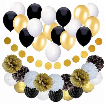 Black And Gold Birthday Wedding Anniversary Party Decorations 25th