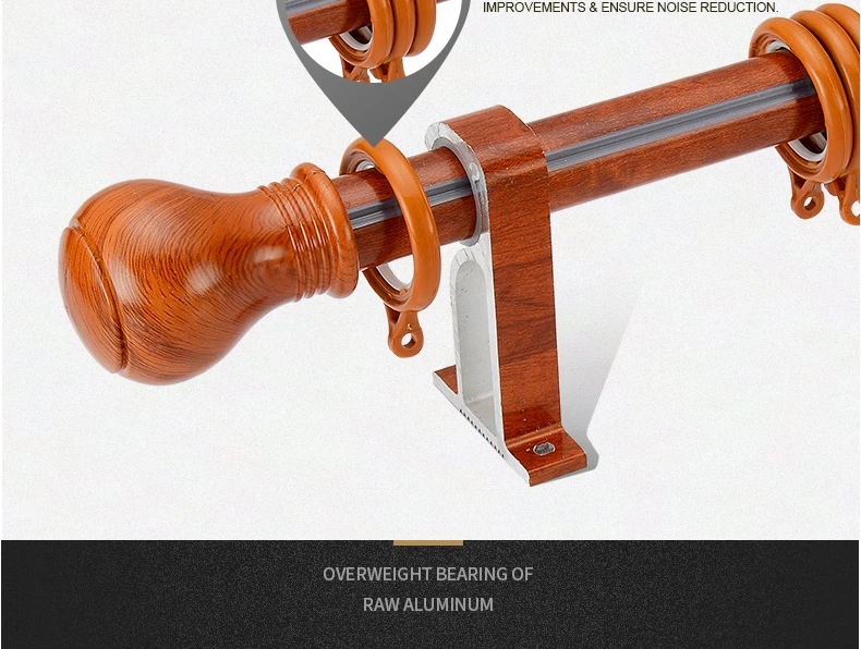 European Style 28mm Aluminium Double Curtain Rod Pistas Cortina Wood