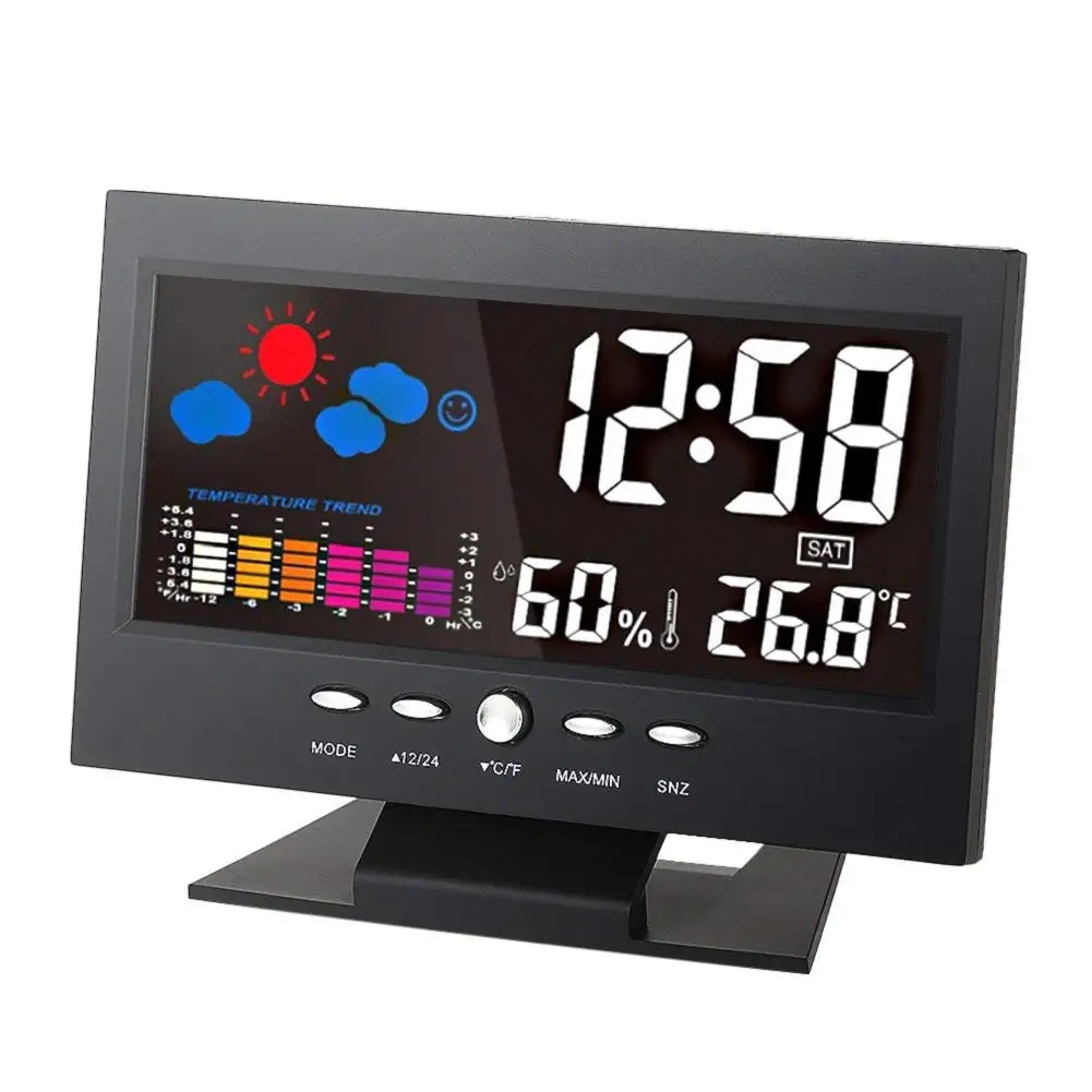 Lomanda Digital Alarm Clock 5.5 Colorful Display Screen with Weather Forecast//Date//Indoor Humidity Temperature//Snooze//Charging Cable 5.5 Black//colorful, 5.5