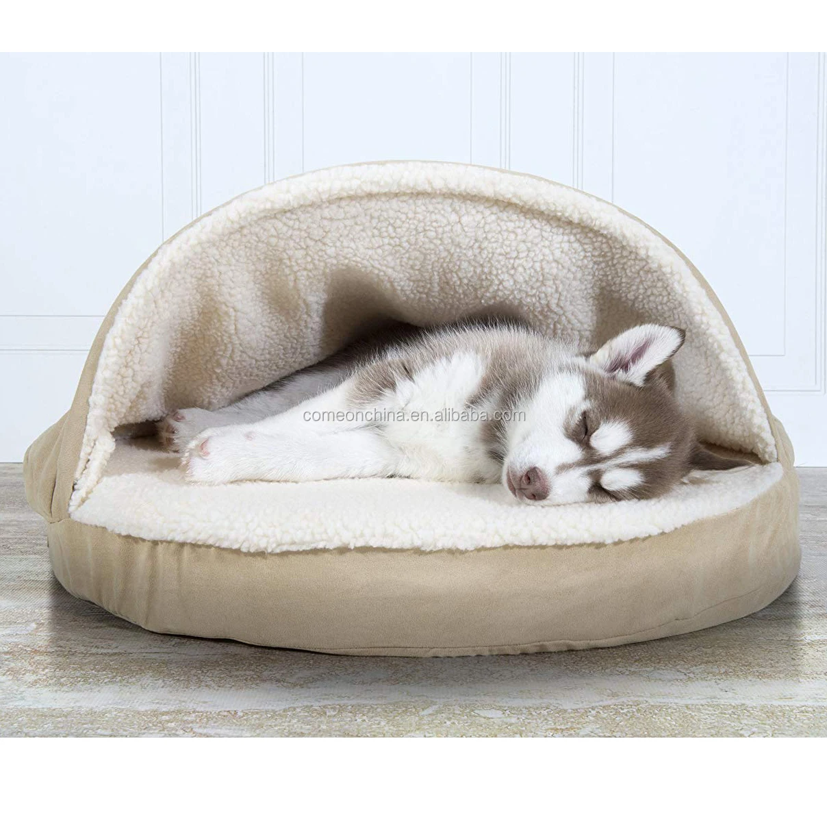 Cozy Orthopedic Dog Bed Cuddler Small Cat Round Hooded Blanket Pet