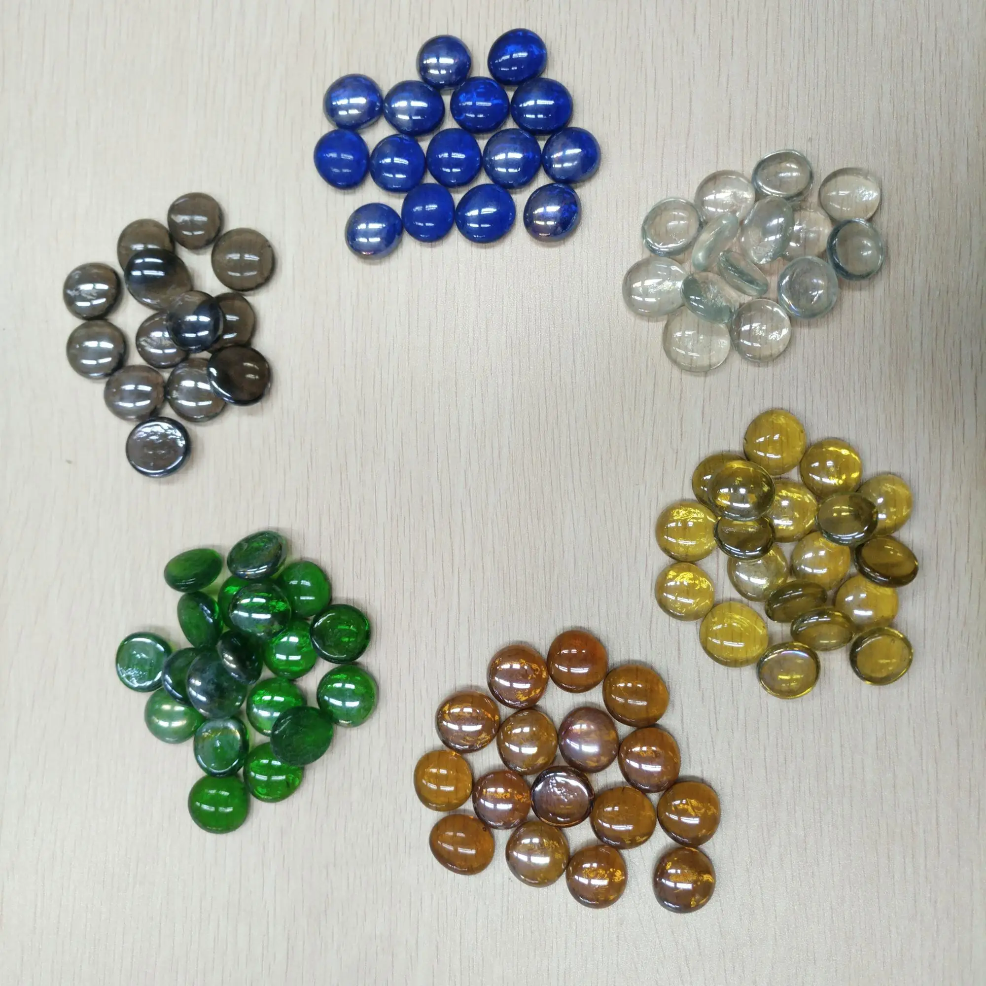 Blue Color Round Shape Glass Pebbles Oblate Style Stone For Home