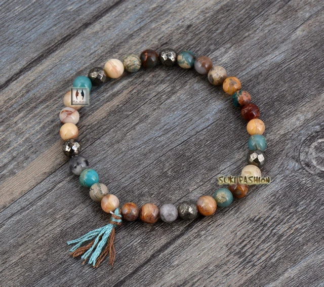 Natural Stones Pyrite Tel Stretch Bracelets Boho Elastic Bracelet Natural Stones Pyrite Tel Stretch Bracelets Boho Elastic Bracelet Handmade Mala Bead Yoga Jewelry Dropshipping In Strand From