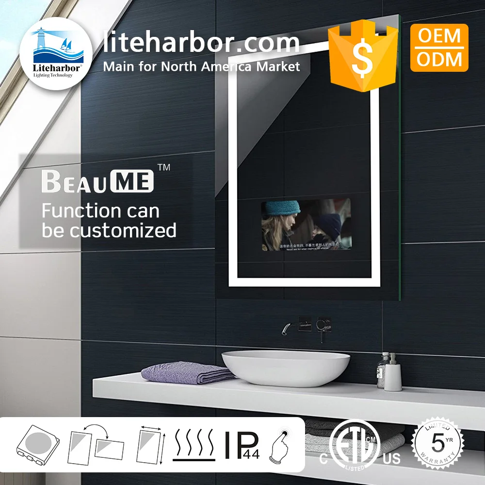 High Quality and Low Cost IP44 LED Bathroom Smart TV Mirror With Touch Screen LED Mirror Light