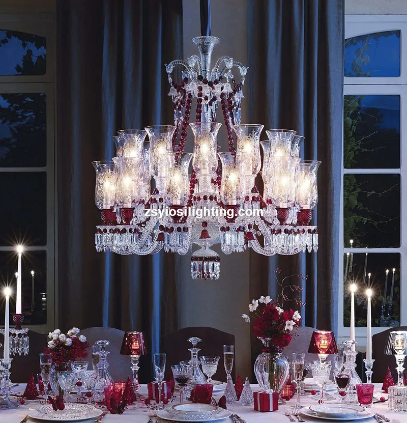 Baccarat Crystal Zenith Red And Clear 24 Light Chandelier