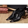 NA011 Black Prom Party Shoes Men Handmade Leather Wedding Dress Shoes Flats Metal Pointed Toe Leather Shoes
