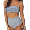 Lady Blue Strapless Bikini High Waist Swimwear Water Polo Swimwear
