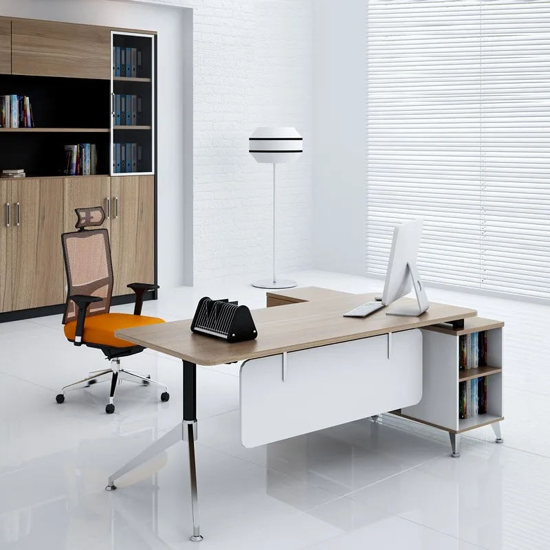 Wooden L Type Office Table Design for Small Room