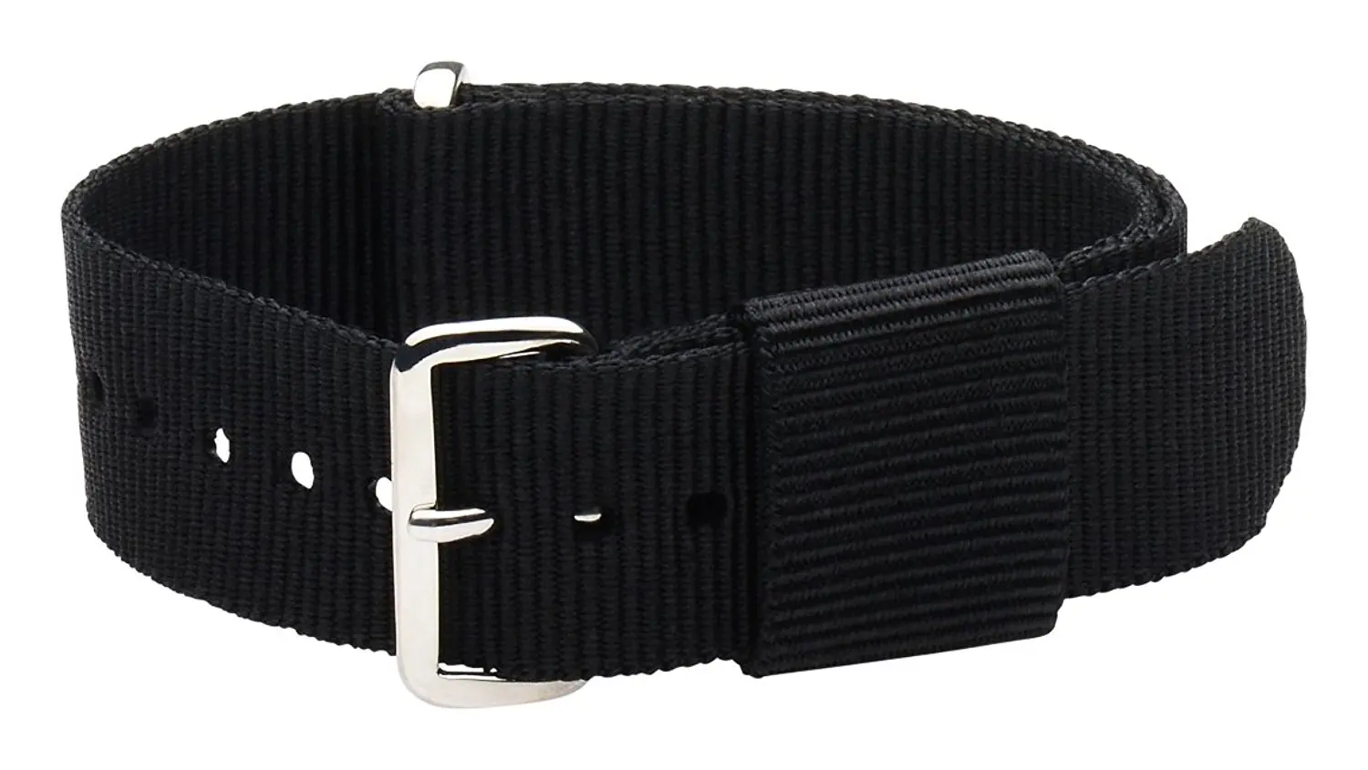 22mm Nato Ss Nylon Loop Solid Black Interchangeable Replacement Watch Strap Band