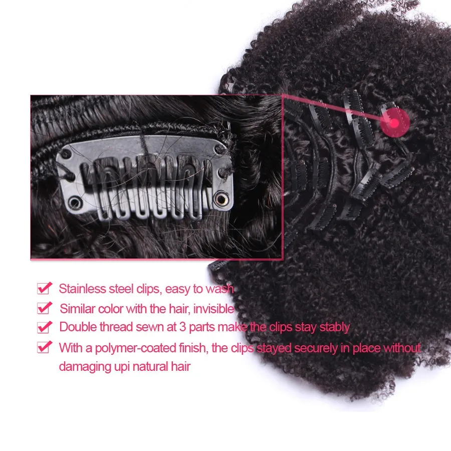 Virgin Brazilian Hair Afro Kinky Curly Clip In Hair Extensions