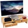bamboo Desktop monitor stand storage space for computer