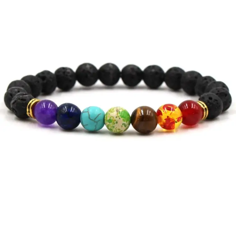 7 Chakra Healing Beaded Natural Lava Stone Diffuser Yoga Reiki Prayer Bracelets 