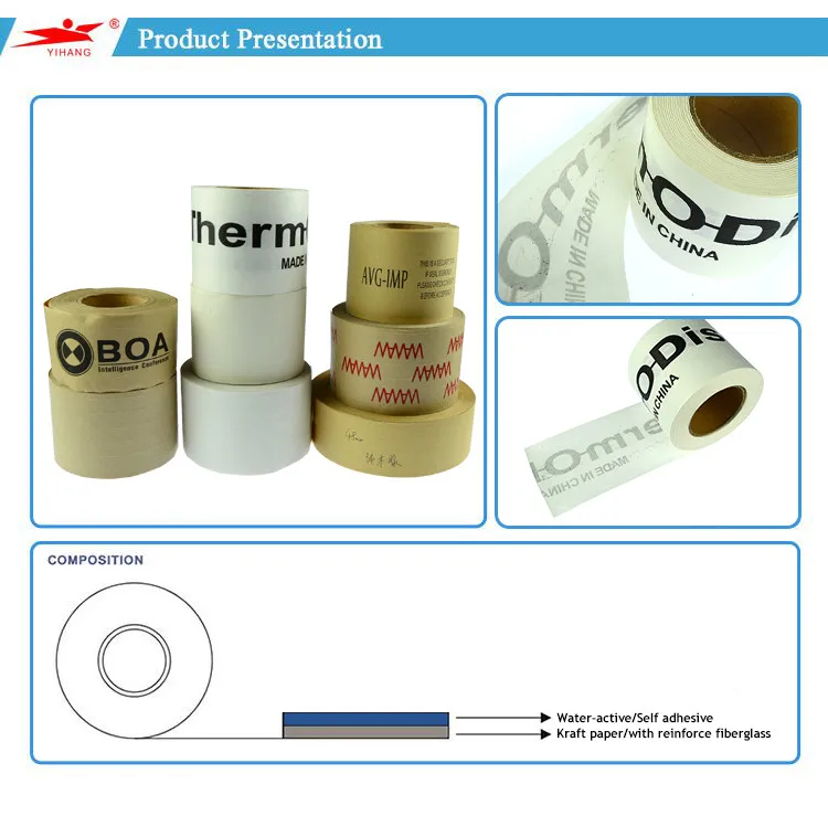 Box Sealing Water Activated Gummed Custom logo Printed kraft Paper Tape-1