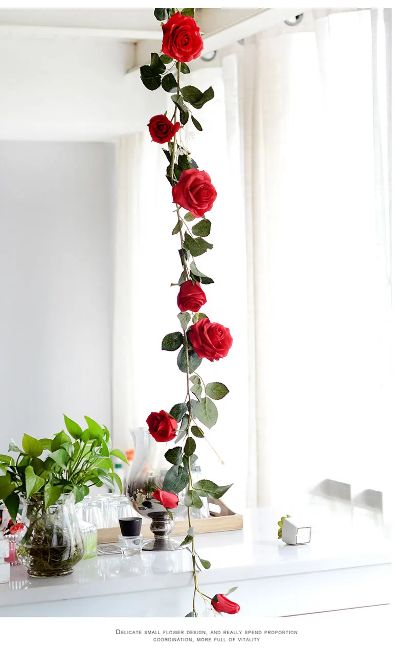 Garland A2 60 x 15 x 9 cm Colcolo Rose Garland Artificial Rose Vine with Green Leaves Flower Garland for Too