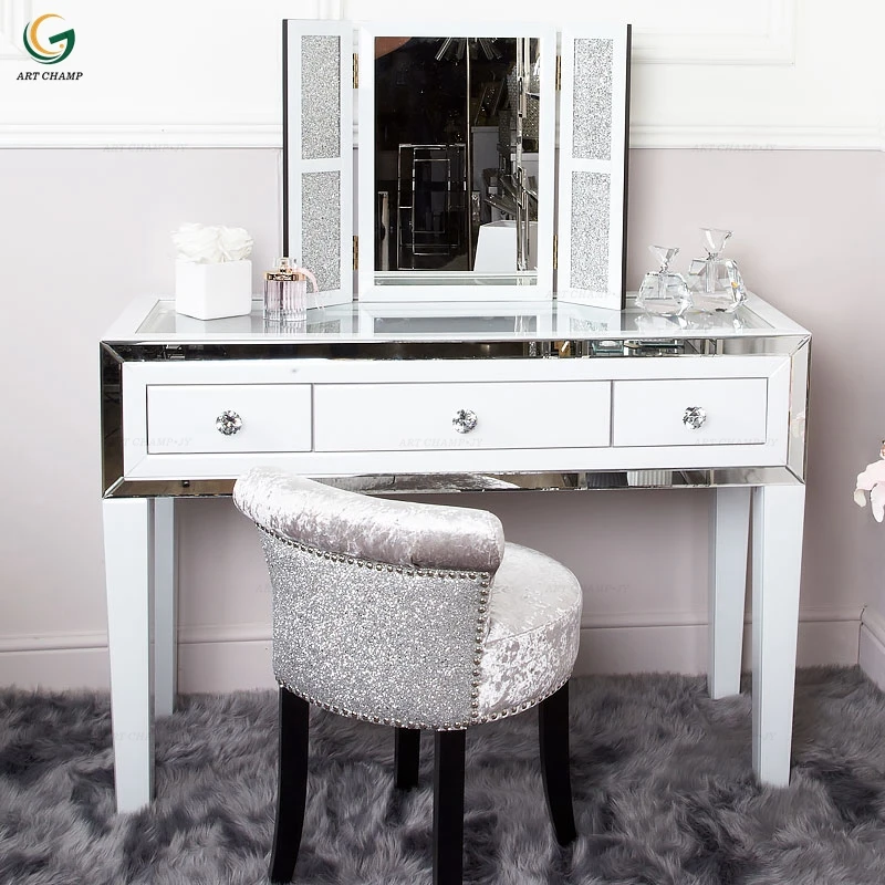 Modern Bedroom Furniture Luxury Model White Glass Mirrored ...