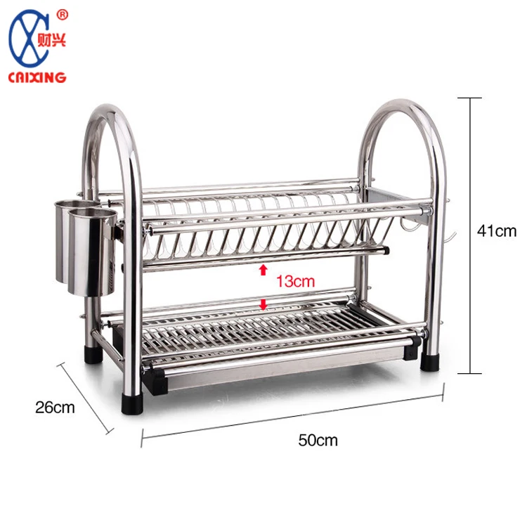 Standing style double layers kitchen dish and bowl drying rack holder