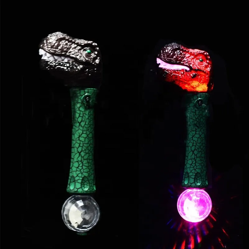 Led Light Up Dinosaur Wand Growling Sound Spinning Flashing Dome With