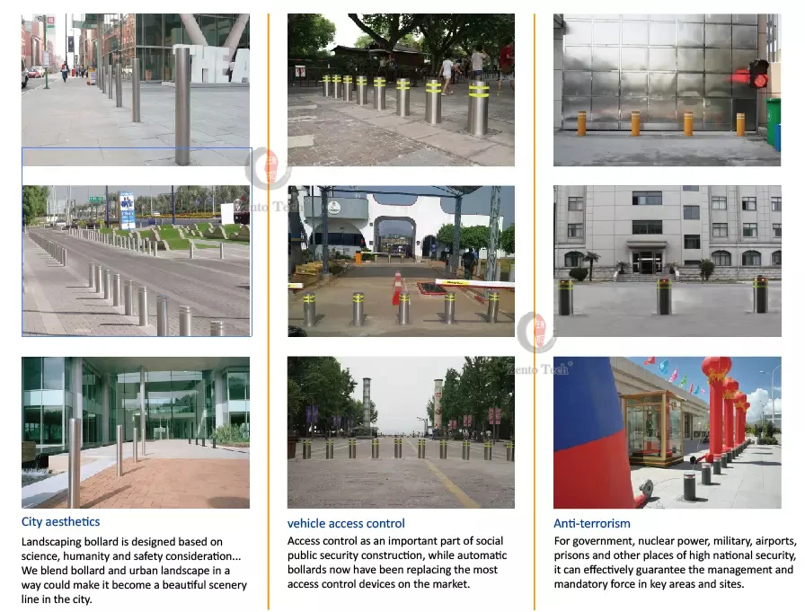 Zento Good Quality Road Safety Parking Lot Stainless Automatic Rising Bollard 170*500mm Electric Bollard