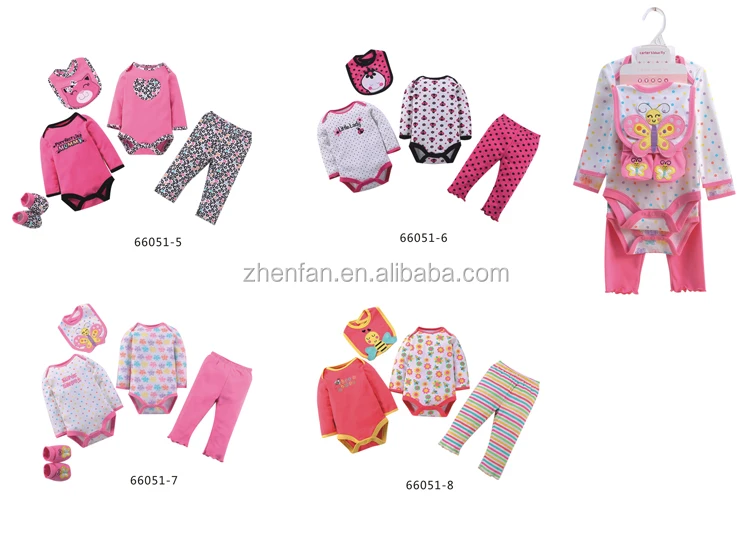 5 In 1 High Quality Organic Cotton Embroidered Baby Clothing Set Long