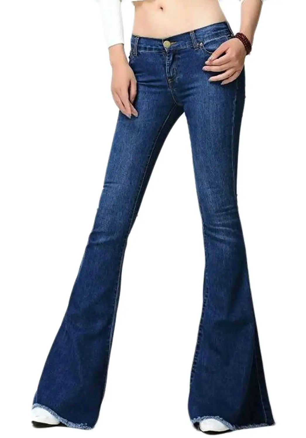 Cromoncent Womens Denim Chic Jeans Flare High Rise Bootcut Pants