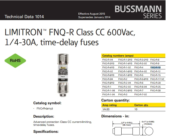 Bussmann Cc Tron Fnq Fuse 5a 600v Fnqr5 Transformer Protection Fuse