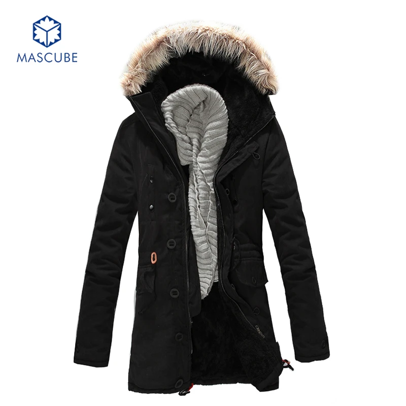 New Men's Fleece Faux Fur Winter Long Coat Hoodies Parka