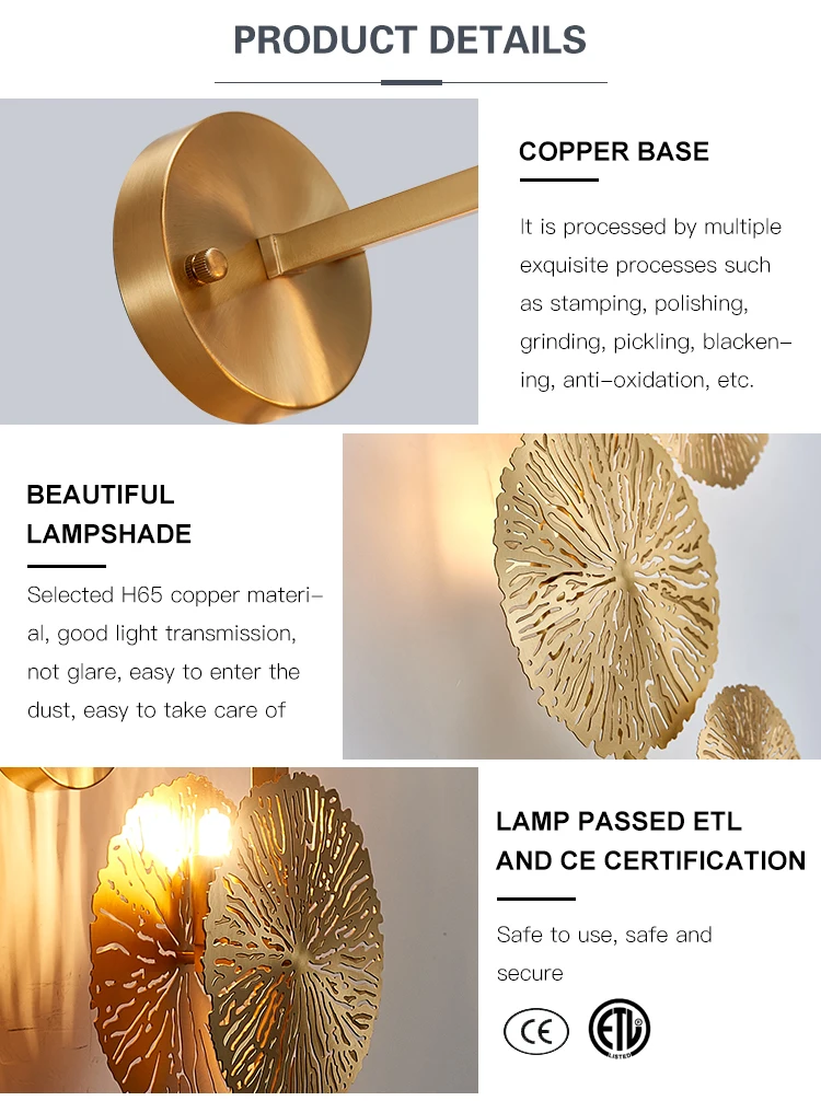 Antique Gold Finishing Brass copper Wall Lamp for Home Hotel Decoration