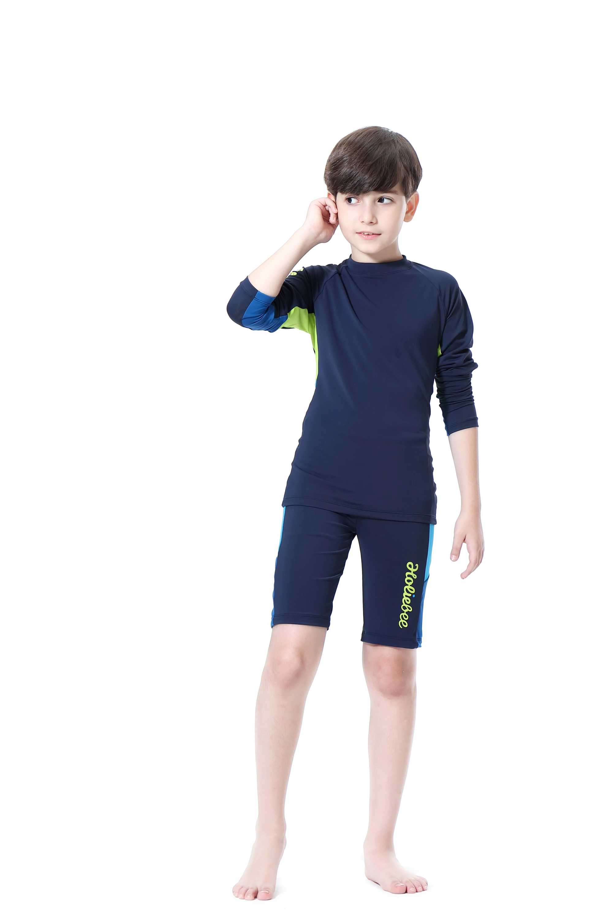 oem 印花游泳短裤儿童男孩泳衣 upf50   uv 泳装套装两件皮疹警卫