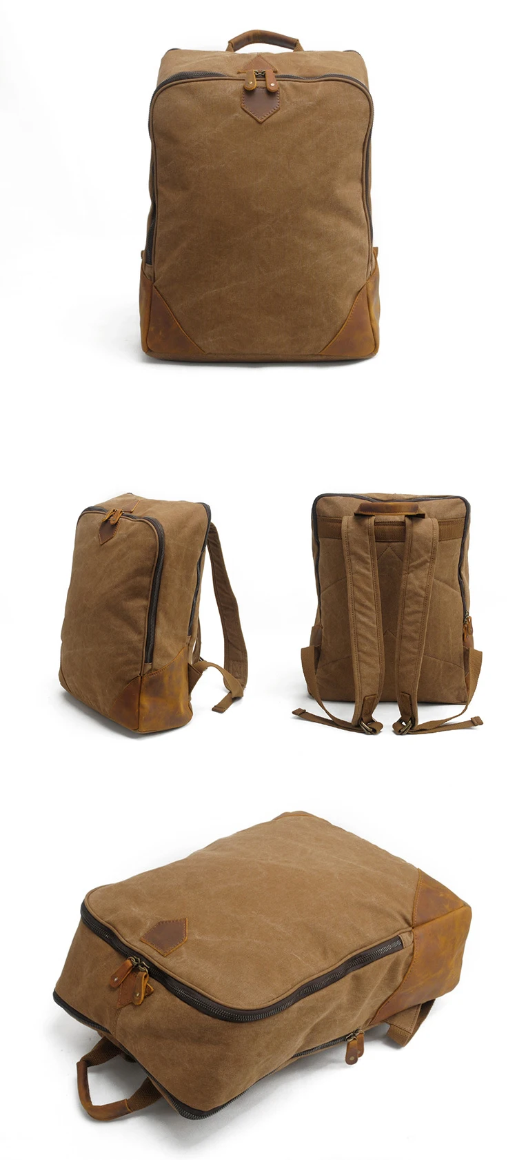 Vintage high quality outdoor backpack canvas leather trim high school bagpack back pack bag for school