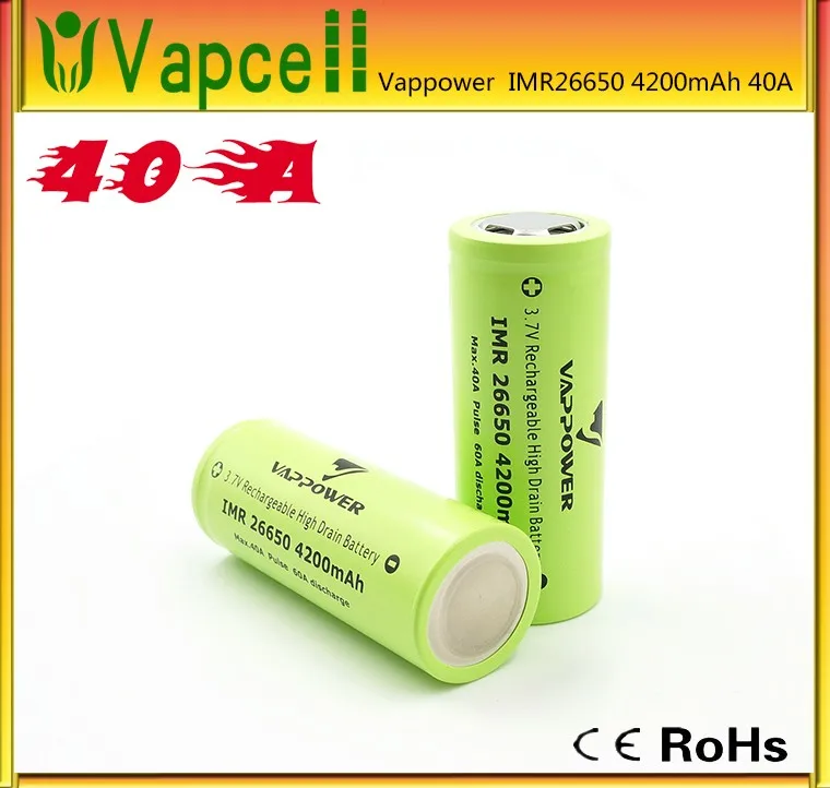 4 VAPPOWER IMR 26650 HIGH DRAIN 40A 60A 4200mAh RECHARGEABLE BATTERY 3.7v NEW!