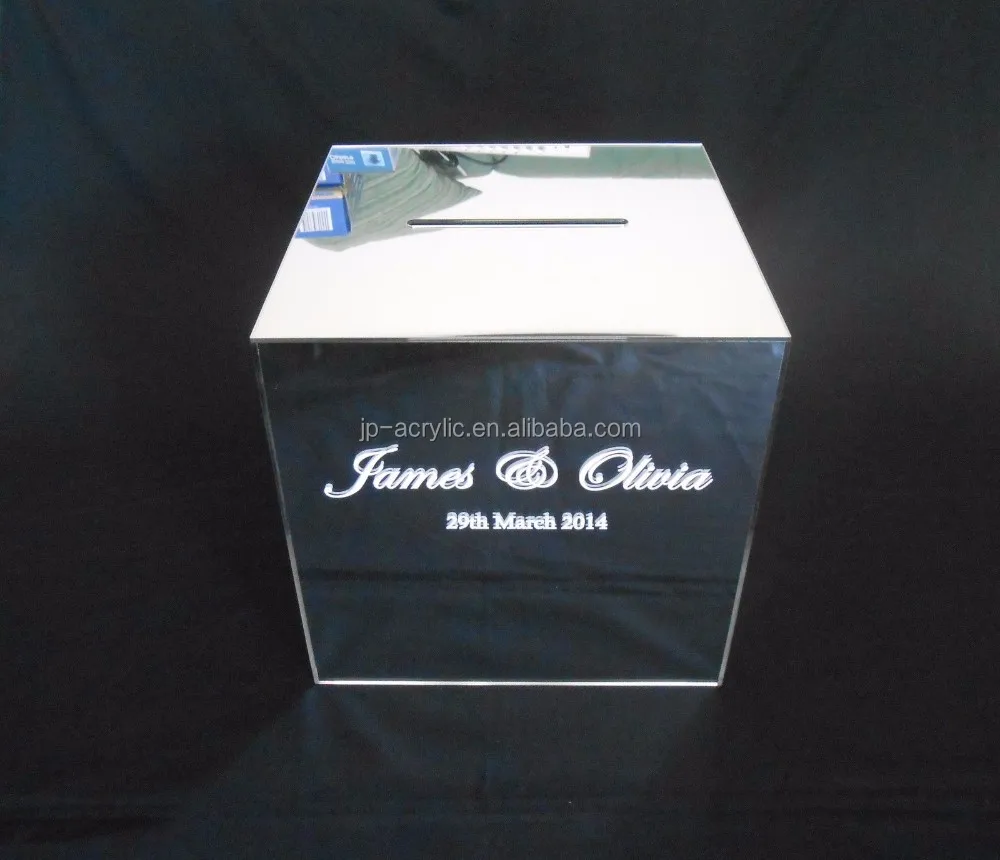 Personalised Treasure Forever Square Acrylic Mirror Wedding Wishing House Shape Acrylic Donation Box
