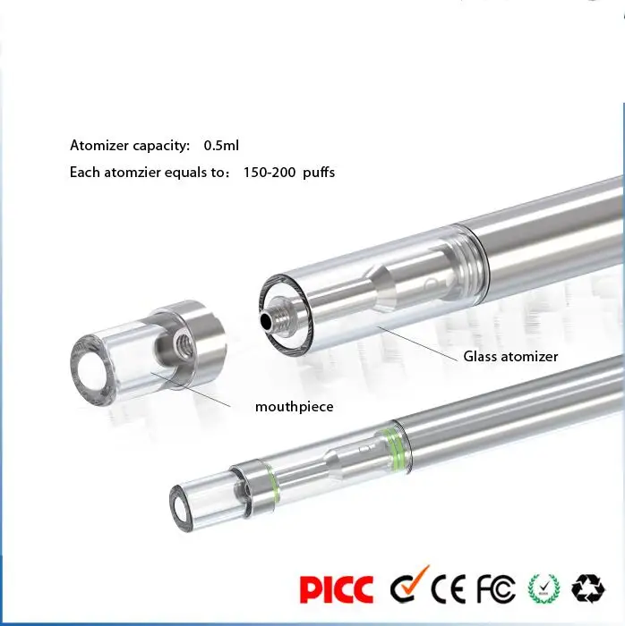 Ceramic Heating Element E Cig Vaporizer Pen Bud D1 With 0.5ml Vape Cartridge Glass Tank 310mah