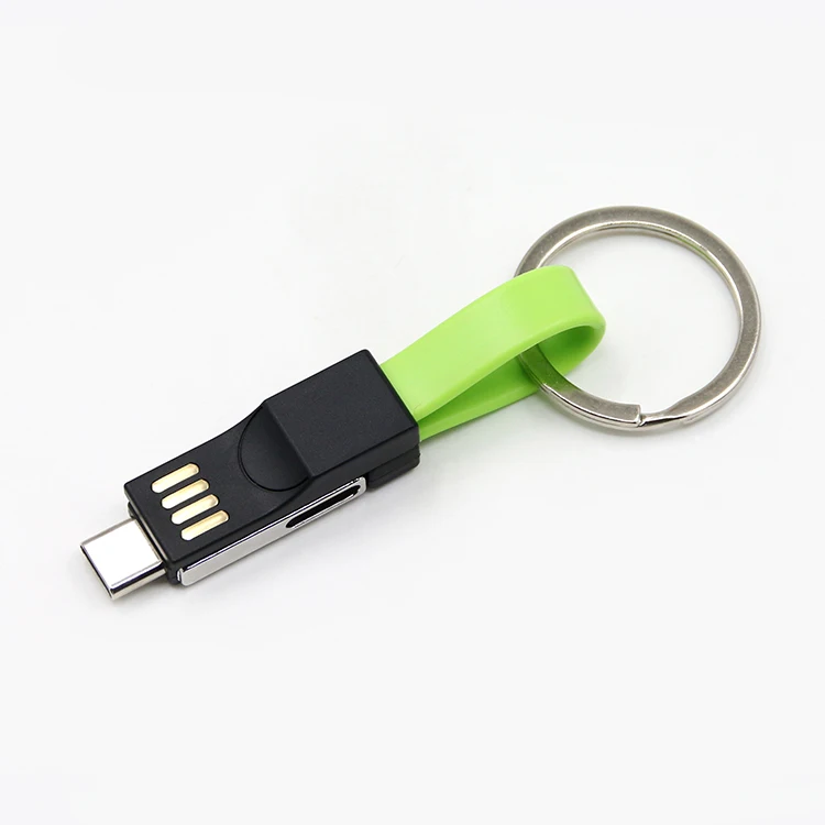 Logo Custom 3 In 1 Keychain Usb Cable For Iphone + Micro Usb + Type C