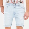 Men's Light Blue Ripped Roll Up Hot Pant Short Jeans