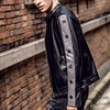 Black Vintage Slim Fit Stand Collar Print Leather Bomber Jacket For Men