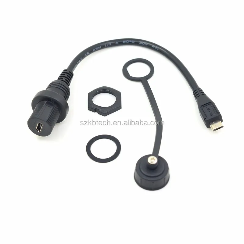 Waterproof Ip67 Micro Usb 5pin Male To Micro B Female Panel Mount Connector Extension Cable 5542