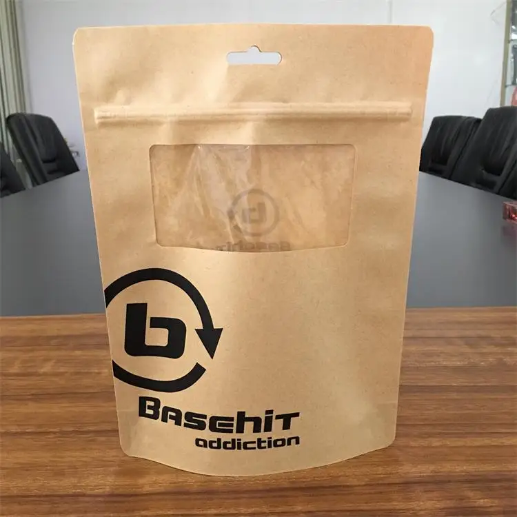 定制印刷立起拉链锁牛皮纸包装袋,带窗户包装手机配件