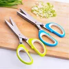 QY-5002 Herb Scissors 5 Blades Multi purpose Kitchen Shear with Cleaner