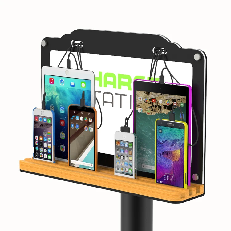 Commercial Cell Phone Charging Station With Floor Stand With LED Backlight