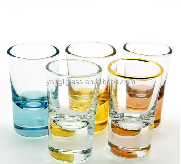 Good quality beautiful rainbow shot glass, tourist souvenir shot glass,colored bottom shot glass