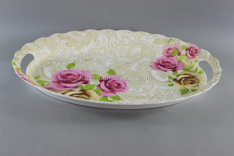 16 inch Melamine oval tray with handle Plastic ware tray