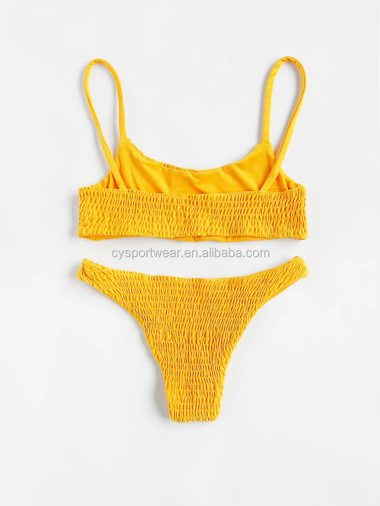 Custom Popular Golden Shirring Bikini With Italy Fabric Smocked Bikini ...